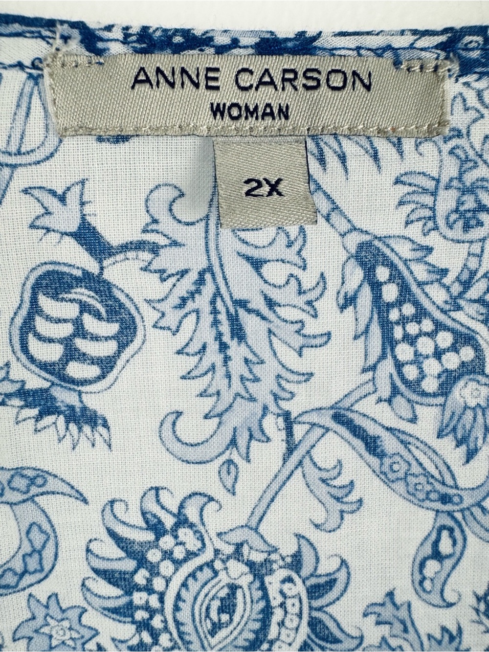 Anne Carson Blue Paisley Cotton Tunic size 2X - Picture 14 of 16